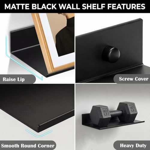 Z metnal Bathroom Shelf, Floating Shelves, Metal Display Wall Shelf, Aluminum, Wall Mounted, Matt Black,16 inch, 2 Pack - color: Black, size: 16 inch (2 Pack)