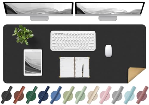 BLESWIN Large Desk Pad, 47.2'' x 23.6'', Office Desk Mat, Computer Mat for Desk, Leather Desk Pad Protector, Sewing Desk Blotter, Desktop Writing Pad for Office/Home/Decor Black - color: Black, size: 2.6" x 2.6"