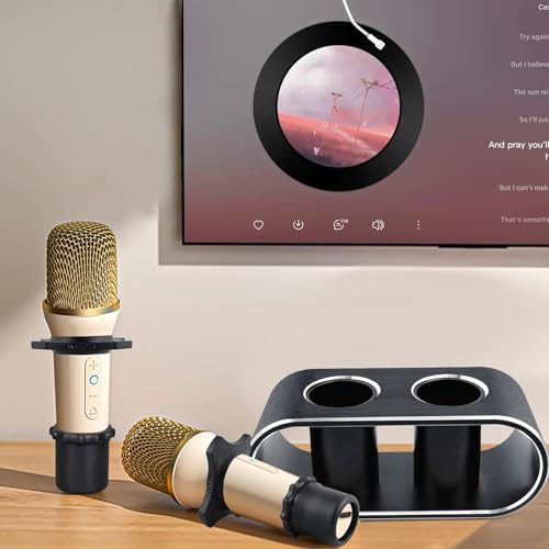 BILIONE Aluminum Alloy Desktop Microphones Storage Holder, Fashionable Tabletop Mics Organizer for Karaoke Wireless Microphones(Black)