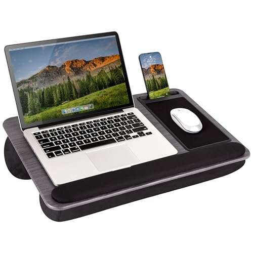 LAPGEAR Home Office Pro Lap Desk with Wrist Rest, Mouse Pad, and Phone Holder - Gray Woodgrain - Fits up to 15.6 Inch Laptops - Style No. 91595 - color: Gray Woodgrain, size: Home Office Pro W/Wrist Rest