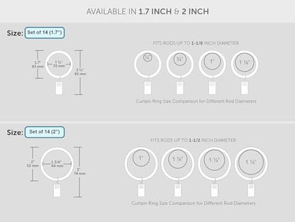 Ivilon Drapery Curtain Clip Rings - Clips Ring for Curtain Panels 1.7", Set of 14 - Brushed Nickel - color: Brushed Nickel, size: Set of 14 (1.7")
