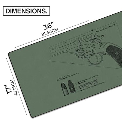 MPCO. Blueprints Large Gaming Desk Pad - 36" x 17" Aeroglyde Fabric Pistol Webly Mark IV – Green Desk Mats - Non-Slip, Washable, Smooth Glide for Precision Gaming & Work - color: Aeroglyde Pistol Webly Mark Iv – Green