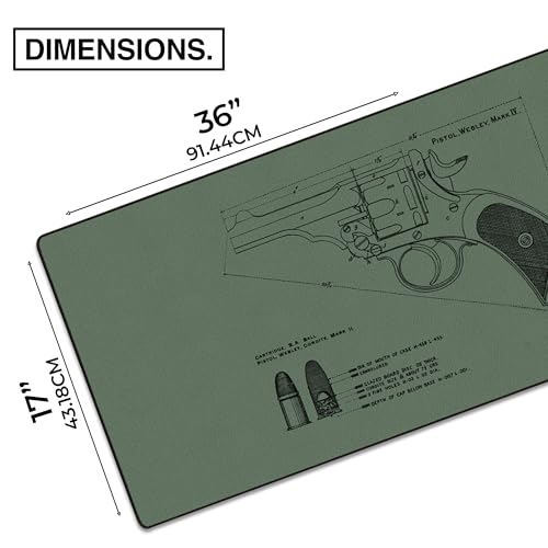 MPCO. Blueprints Large Gaming Desk Pad - 36" x 17" Aeroglyde Fabric Pistol Webly Mark IV – Green Desk Mats - Non-Slip, Washable, Smooth Glide for Precision Gaming & Work - color: Aeroglyde Pistol Webly Mark Iv – Green