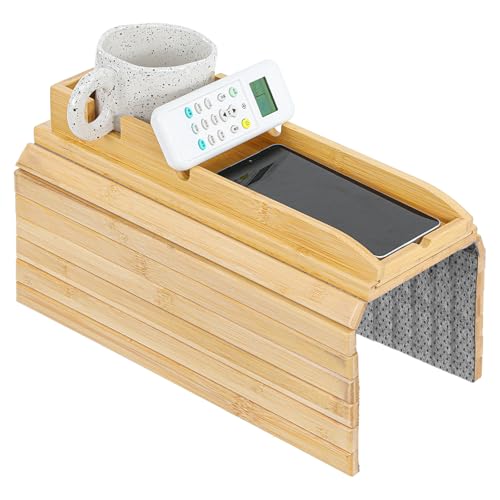 1 Pc 3 in 1 Couch Cup Holder Tray, 4.7X12.6Inch Couch Armrest Table Anti-Slip Sofa Armchair Caddy Table Couchs Arm Tray with Detachable Cup Holder Foldable Sofas Trays for Drinks Cellphone Snacks