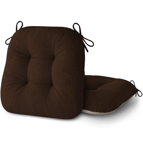AddGrace Chair Cushions for Dining Chairs Set of 2 Non-Slip Kitchen Seat Cushions with Ties Tufted Thick Seat Pads for Indoor Kitchen Dining Furniture 17"x16"x3" Dark Brown - color: Dark Brown