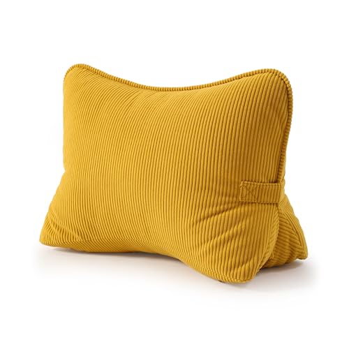 Pat. Pend. Corduroy Reading Back Pillow with Lumbar Support, Triangle Backrest Cushion for Bed Sitting & Relaxing, Support Pillow for Sofa or Headboard, Bright Yellow - color: Bright Yellow