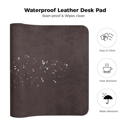 Large Gaming Desk Pad with Stitched Edges - 2mm Thickness Leather Mouse Mat, Non-Slip Base Desk Mat for Office/Home 31.5"x 15.7" L Dark Coffee - color: Dark Coffee, size: 31.5" x 15.7"