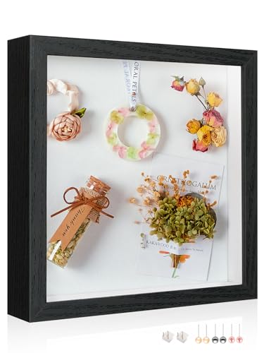 12x12 Shadow Box Picture Frame Display Case with Soft Linen Back-Real Glass,Large Black Deep Shadow Box Frame 12x12 for Graduation Flower Medal Pet Photo Craft Memorial Gift - color: Black + Thickened Panel + Foam Packaging, size: 12x12