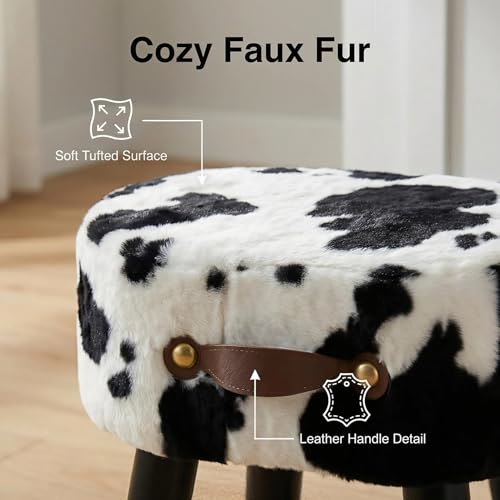 Foot Stools Small, Cow Ottomon with Handle, Velvet Footrest | Curved Foot Stool with Padded Seat Wooden Legs, Portable Foot Rest for Living Room, Bedroom, Entryway (Cow) - color: Cow