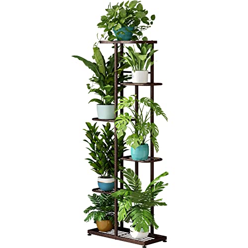 LINZINAR Plant Stand Metal 6 Tier 7 Potted Multiple Flower Pot Holder Shelf Indoor Outdoor Planter Display Shelving Unit for Patio Garden Corner Balcony Living Room Bronze - color: Bronze, size: 6 Tier-7 Potted