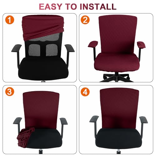 Tallew 4 Pcs Office Chair Covers Set Computer Universal Protective Stretchable Chair Seat Covers Desk Armrest Slipcovers Pads Office Cushion Backrest for Rotating(Wine Red) - color: Wine Red