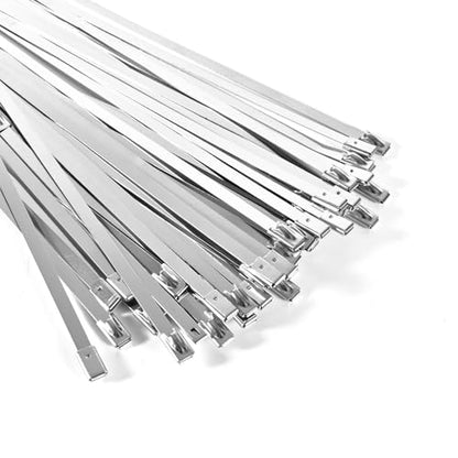 100-Pack Metal Zip Ties 11.8 inch, Heavy Duty 304 Stainless Steel Self-Locking Cable Ties for Outdoor Use, Multifunctional Cable Ties for Exhaust Wrap, Chain Link Fence Parts, Farms, Pipes - color: 100pcs