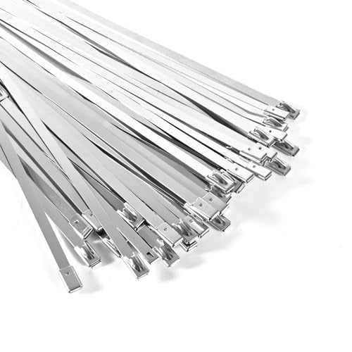 100-Pack Metal Zip Ties 11.8 inch, Heavy Duty 304 Stainless Steel Self-Locking Cable Ties for Outdoor Use, Multifunctional Cable Ties for Exhaust Wrap, Chain Link Fence Parts, Farms, Pipes - color: 100pcs