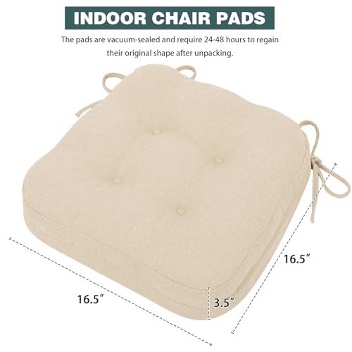 baibu Anti-Slip Dining Chair Cushions, Memory Foam Kitchen Chair Cushions, Dual-Layer Patented Design Seat Pads with Ties, 16.5 x 16.5 x 3.5in, Beige, 1PC - color: Beige, size: 1 Count (Pack of 1)