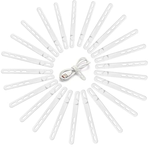 24 Pack Silicone Cable Ties, Cord Wrap for Home Office Travel Organizer | reusable, durable, adjustable, waterproof, elastic wire straps, multipurpose desk organization charger cord management holder - color: White