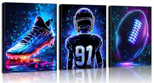 Framed American Football Sport Canvas Wall Art,Graffiti Rugby Cool Sports Painting Pictures Wall Decor,Fire American Football Player Posters Prints,Man Cave Bedroom Decor Set of 3 (8"X10") - color: Framed-8"X10"-Football Pictures Wall Decor