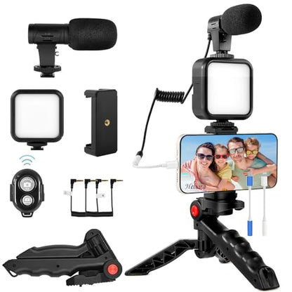 Vlogging Kit for iPhone, Android with Tripod, 62 LED Light,YouTube Starter kit with Mini Microphone & Phone Clip for Live Stream, Video Calls, Vlogging, YouTube, Instagram TikTok