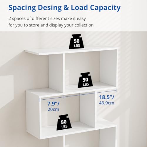 Cozy Castle Set of 2 Geometric Bookcase, S-Shaped Modern Bookshelf, Room Divider Bookshelf, 62" Tall Unique Abstract Bookcase with 5-Tier Display Shelf for Living Room Office, White - color: White