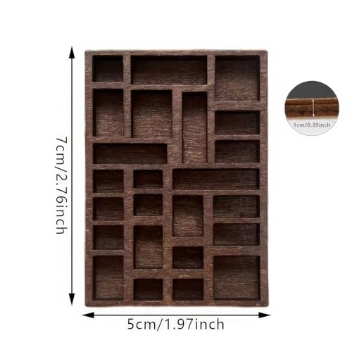 Wooden Miniature Trinket Shelf & Shadow Box (Dark Brown): Multi-Grid Organizer for Tiny Collectibles, Miniatures, Dollhouse Accessories & Desk Display