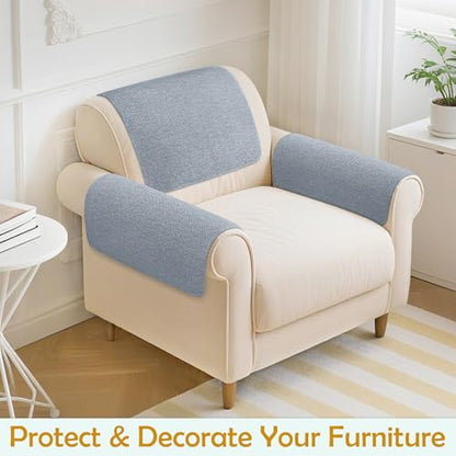 Couch Arm Covers, Waterproof Armrest Cover for Sofa, Loveseat, Armchair, Non-Slip Recliner Arm Cover, Sofa Arm Covers, Headrest Cover, Arm Chair Covers Set of 2 (Gray-Blue, 24"×20") - color: Gray-blue, size: 24" x 20" - 2 pcs