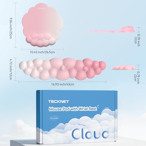 TECKNET Cloud Wrist Rest & Ergonomic Mouse Pad, Cloud Keyboard Wrist Rest with Non-Slip Base, PU Leather Memory Foam Wrist Pad for Keyboard and Mouse, Pain Relief for Typing, Gaming, Pink - color: Pink