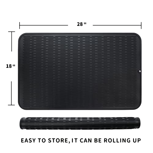 MicoYang Silicone Dish Drying Mat for Multiple Usage,Easy clean,Eco-friendly,Heat-resistant Silicone Mat for Kitchen Counter or Sink,Refrigerator or Drawer Liner Black 3XL 28 inches x 18 inches - color: Black, size: 28"L x 18"W