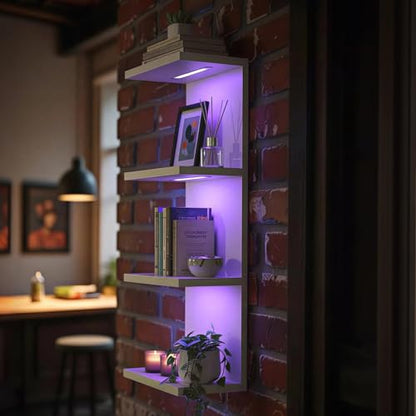 4 Tier RGB Wall Shelf-Gaming Shelf with Remote Control, Lack Shelves with Light for Bedroom | Easy to Install Cosmetic & Display Modern Shelf, White - color: 4r-white