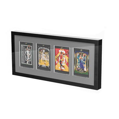 4 Grids Lockable Wall Mount Display Case for Baseball/Sports Cards Collectibles UV Protected Dustproof Frame with Clear Acrylic Design, Ideal for Hockey Trading Cards (Black)