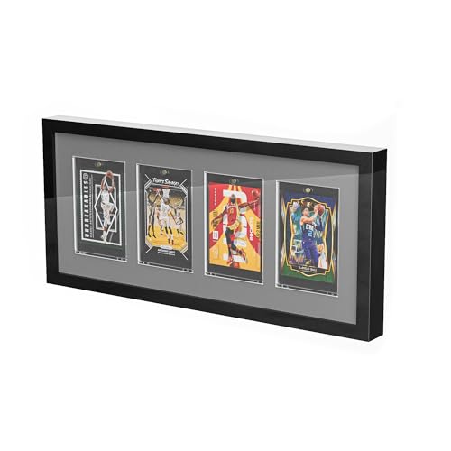 4 Grids Lockable Wall Mount Display Case for Baseball/Sports Cards Collectibles UV Protected Dustproof Frame with Clear Acrylic Design, Ideal for Hockey Trading Cards (Black)