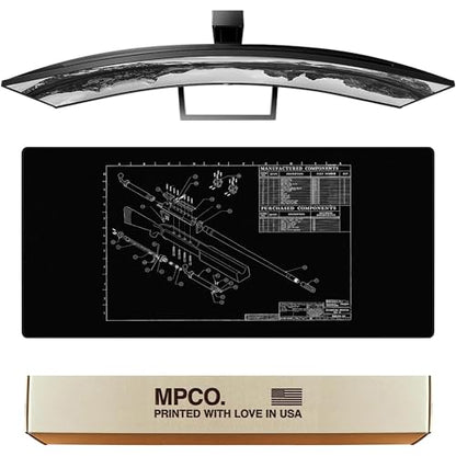 MPCO. Blueprints Large Gaming Desk Pad - 36" x 17" Duraglyde Fabric Browning 50 Cal – Black Desk Mats - Non-Slip, Washable, Smooth Glide for Precision Gaming & Work - color: Duraglyde Browning 50 Cal – Black
