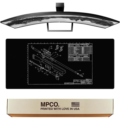 MPCO. Blueprints Large Gaming Desk Pad - 36" x 17" Duraglyde Fabric Browning 50 Cal – Black Desk Mats - Non-Slip, Washable, Smooth Glide for Precision Gaming & Work - color: Duraglyde Browning 50 Cal – Black
