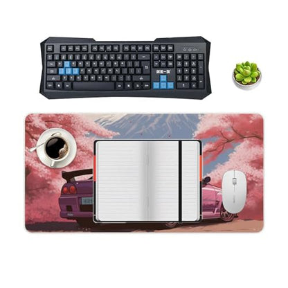 Large Mouse Pad Desk Mat Computer Accessories Gaming Office Organizers Supplies Decor Essentials Keyboard Pads for Desk Rubber Japan JDM Car R34 Pink Cherry Tree Mount Fuji 30x60cm - size: 30x60cm