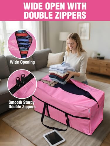 WORKPRO 2-Pack 66 Gallon Extra Large Moving Bags with Zippers & Carry Handles, Heavy-Duty Storage Totes for Moving, Dorm Move-In, Travel & Space-Saving Organization, Pink - style: 2 Pack