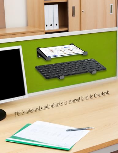 Universal Wall Mount Storage Organizer for Keyboard, Display Wall Rack Holder Fit for Kindle, E-Book, Tablet Desktop Space-Saving Solution, Anti-Slip Protective pad, Fixed by Screw (Black)