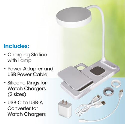 OttLite LED Table Lamp with Wireless Charging, White | Smartwatch Charging Stand | 3 Color Temperature Modes | Flexible Neck | ClearSun LEDs Reduce Eyestrain