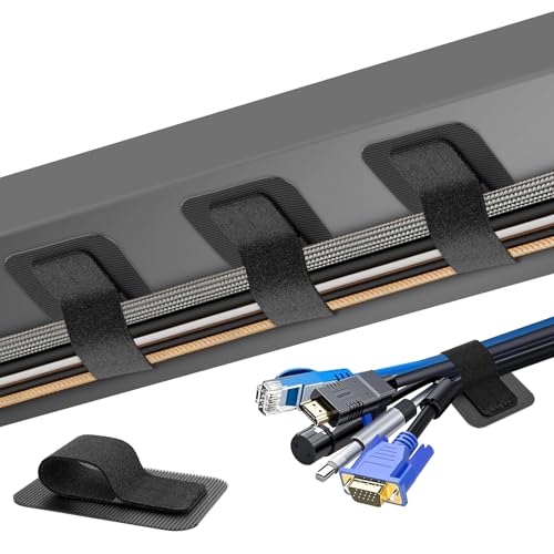 Cable Management Under Desk, 【Up to 15 Cord】【Enhanced Wire Holder】 Cord Organizer Holder, Adjustable Hook and Loop Cable Ties, Wire Clips Under Table Hider, 30 Pair(Black) - color: Black, size: 30 Pair