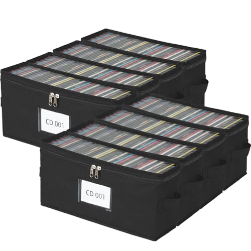 8 Pack Fabric CD Storage Box with Clear PVC Lid, Holds 35 Standard CD Cases, Zipper Closure for Dust Protection, Portable CD Organizer for Music Collection, Black - color: Black, size: Standard-8 Pack