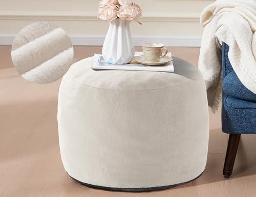 WSOFRLAC Pouf Ottoman Foot Rest 20"x15" Footstools Small with Filling Cream, Small Beige Ottoman Foot Rest Ivory Poofy Ottom Stool Soft Poofs/Ottomans Furniture Living Room Ottom Footstool - color: Beige, size: 20"D x 20"W x 15"H