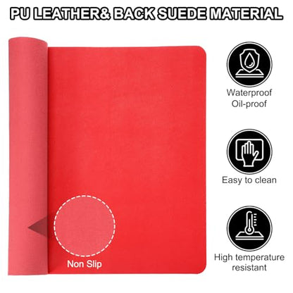 Patikil Desk Mat, 48"x17" Non-Slip Waterproof PU Leather Desk Pad Desktop Protector Double Sided, Red - color: Red, size: 48"x17"