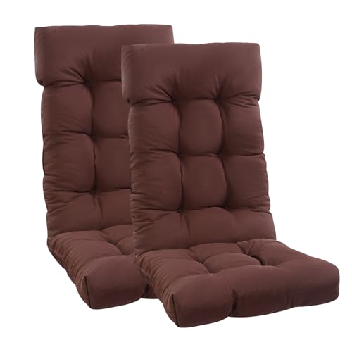 High Back Rocking Chair Cushion Set of 2, Waterproof and Anti Slip Tufted Rocking Chair Pad with Ties, Rocker Seat Cushions for Indoor, Porch, Outdoor Patio, Brown - color: Brown, size: Set of 2