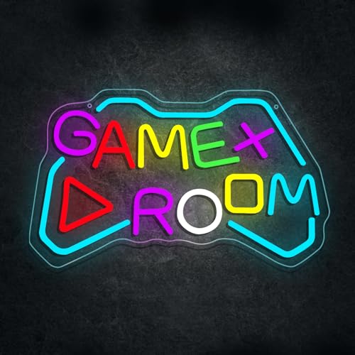 Game Room Neon Sign, 16.14 x 9.84 in Large Colorful LED USB Powered Neon Signs for Wall Decor, Game Room Decor, Teen Gamer Bedroom, Party, Man Cave, Home, Boys & Girls Gift - color: Game Room Neon Sign