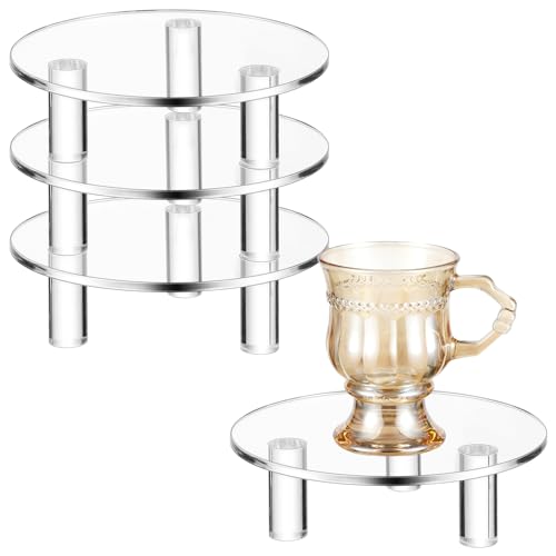 3 Pcs Acrylic Risers Round 4″ Clear Display Stands Small Cake Candle Plant Jewelry Rings Earrings Figurines Stand for Centerpieces Decor Collectibles Table Organizer - size: 4”