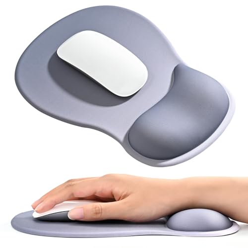 EooCoo Ergonomic Mouse Pad with Gel Wrist Rest Support Middle Concave Design, Relieve Wrist Pain Mousepad, Non-Slip Base for Laptop, Computer, Office Desk Accessories, Carpal Tunnel Syndrome Grey - color: Grey