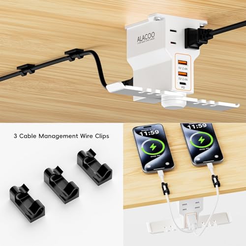 Gaming Headphone Stand with Charging Station - Aluminum Hooks Headphone Holder, Under Desk Headset Stand, 3 USB & AC Outlet, Surge Protector & Cable Organizer, Gift for Girl/Men - color: White
