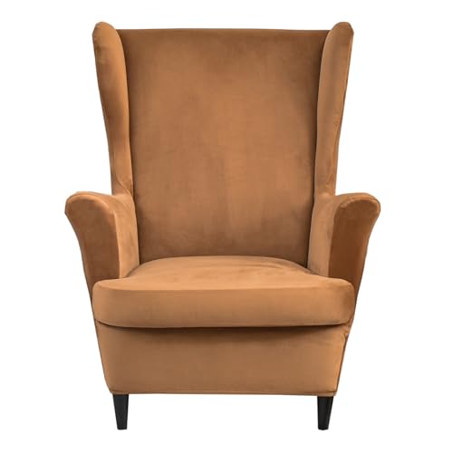KRFOONN Wingback Chair Cover Slipcovers 2 Piece Stretch Velvet Plush Wing Chair Covers Slipcovers Wingback Sofa Covers Armchair Covers Furniture Protector for Living Room, T14 - color: Color T14