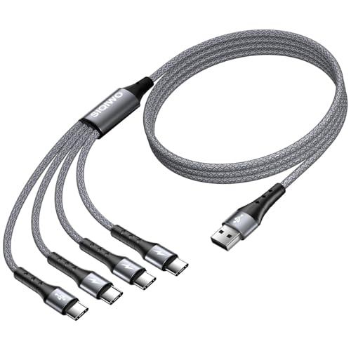 SIQIWO Multi USB C Cable Fast Charging, [4FT/2 Pack] QC 3.0(3A) USB C Splitter Cable, 4 in 1 Charger Cord with 4 Type C Ports, for iPhone 17/16/15 Series, iPad Air/Pro, Samsung Galaxy S25, Pixel, PS5 - color: Gray