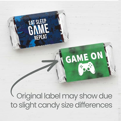 Gamer Birthday Party Favors, Video Game Birthday Mini Candy Bar Wrappers - 42 Stickers - color: Mini Candy Bar Sticker