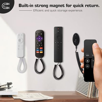 WALLFID 4-Pack Magnetic Remote Control Holders with Spring Ropes - Safely Secure Remotes & Small Items, Wall-Mount with Adhesive, Anti-Loss, Rapid Adsorption, Extendable Spring (White 70 inch，4 Pack) - color: White 70 inch，4 Pack