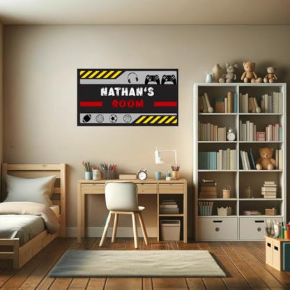 Custom Boys Room Wall Decal – Door Sticker for Teens – Personalized Name Wall Art Sign for Teen Bedrooms, Gaming Spaces, or Lounges – Vinyl Sticker for Boys Age 12-16 – MotivoDecorSpaces (Name Banner)