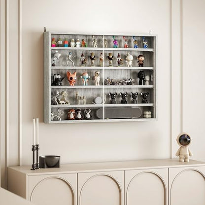 HOMCOM 5-Tier Display Cabinet, Glass Door Cabinet with Adjustable Shelves, Wall-Mounted Display Case for Playroom, Bedroom, Gray - color: Grey